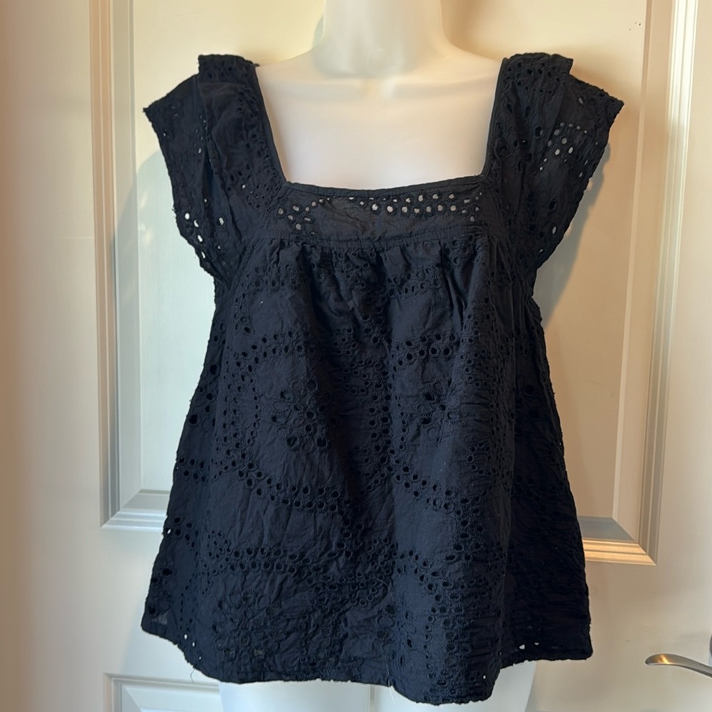 Sanctuary Black Eyelet Square-Neck Blouse
